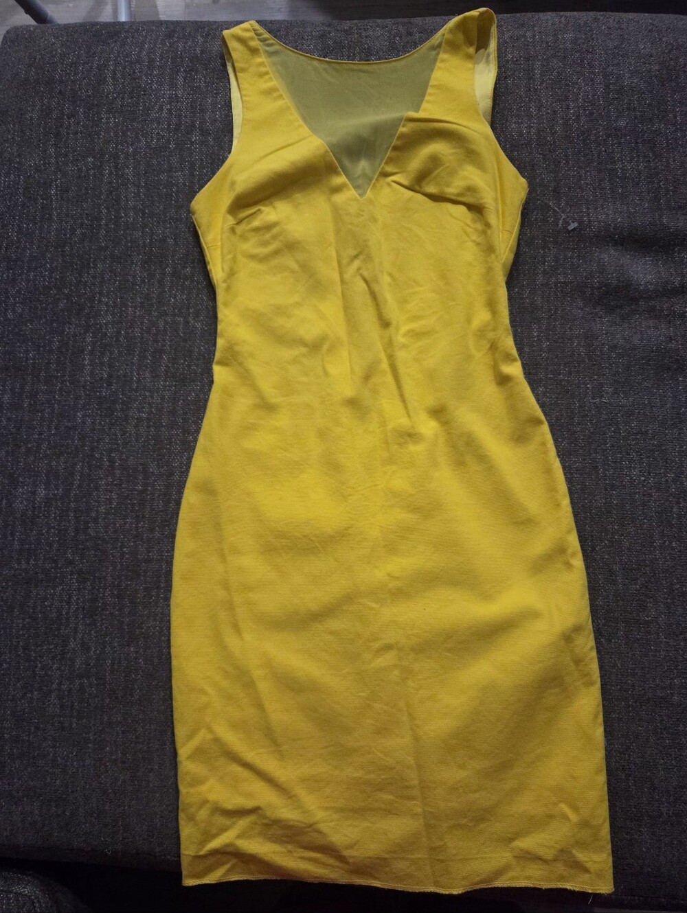 Zara Bright Yellow Sleeveless Midi Dress with Mesh V-Inset